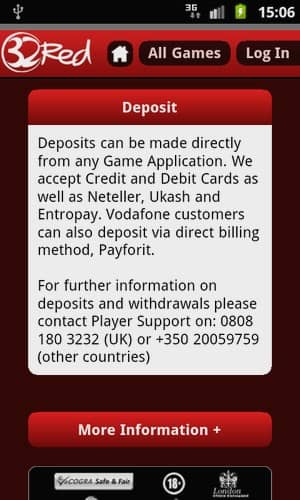 Banking Deposit Methods in 32Red Mobile Casino